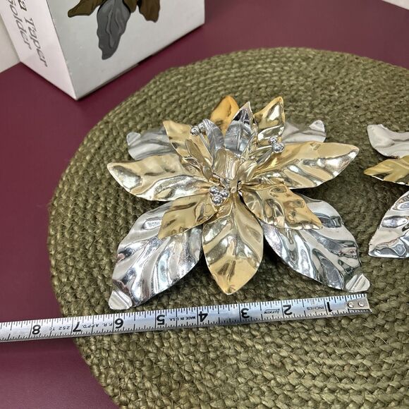 Set Of 2 Department 56 Painted Metal Poinsettia Candle Stick Holder #8016 - Picture 8 of 9